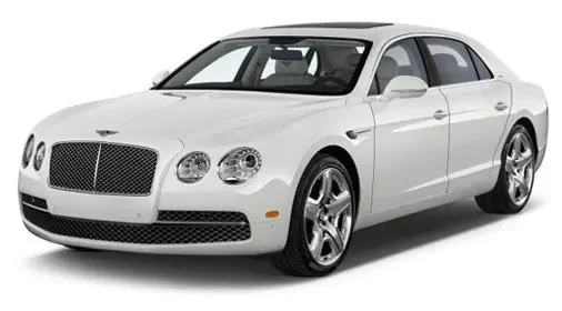 White luxury sedan limousine for airport and chauffeur service.